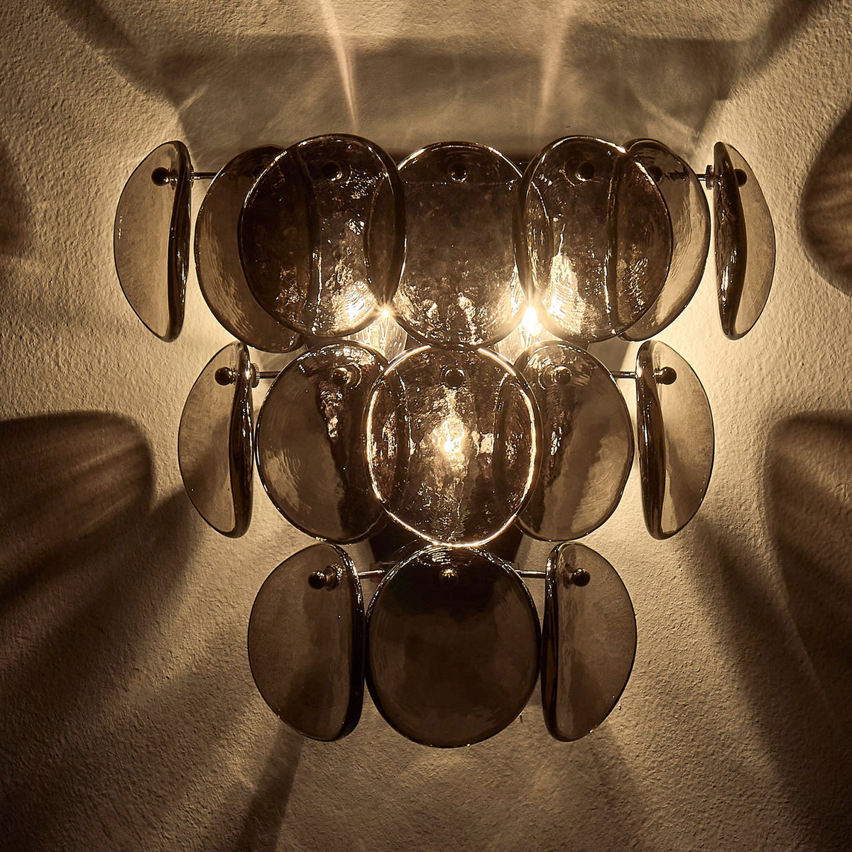 Uroko Wall Sconce in Warm Brass with Glass Discs