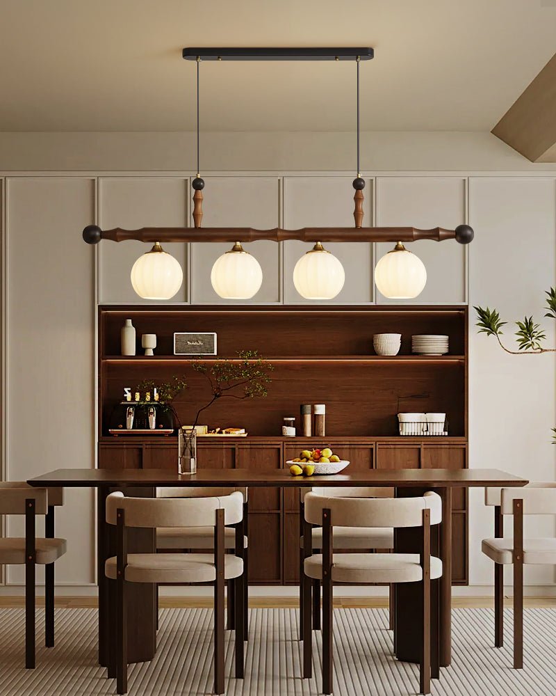 Calderon Linear Pendant Light with Opal Glass and Walnut Finish