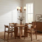 Valdora Globe Chandelier – Six-Light Brass and Wood Pendant for Dining and Living Spaces