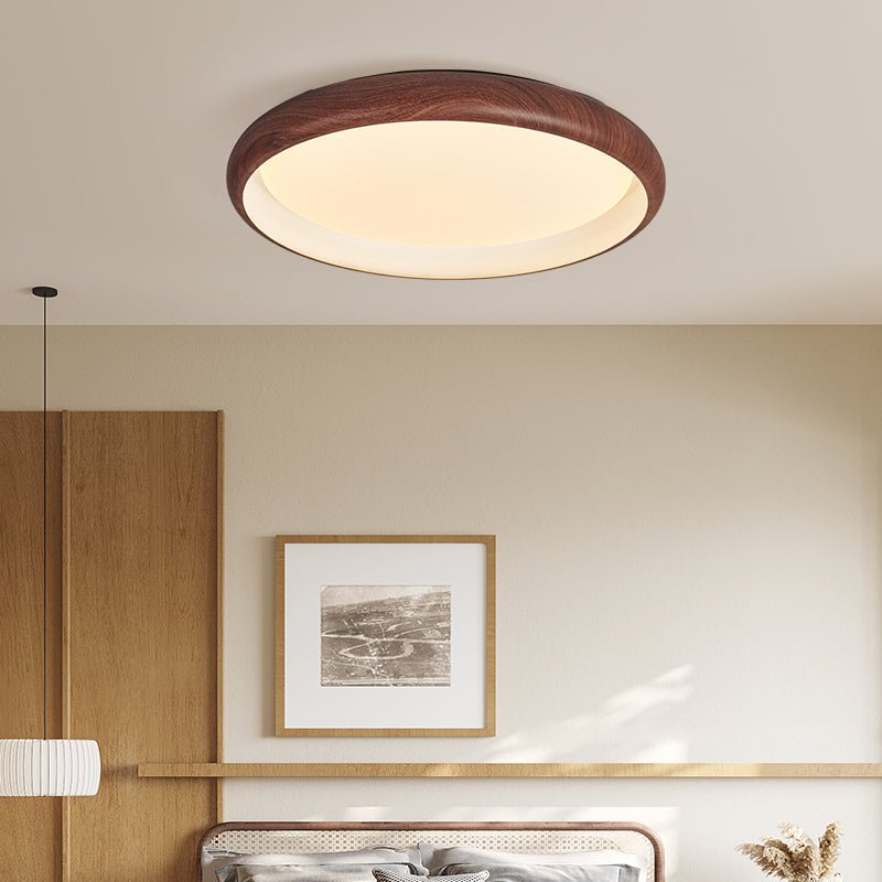Valencia Walnut LED Flush Mount Ceiling Light, Modern Wood Grain Design