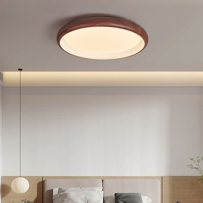 Valencia Walnut LED Flush Mount Ceiling Light, Modern Wood Grain Design