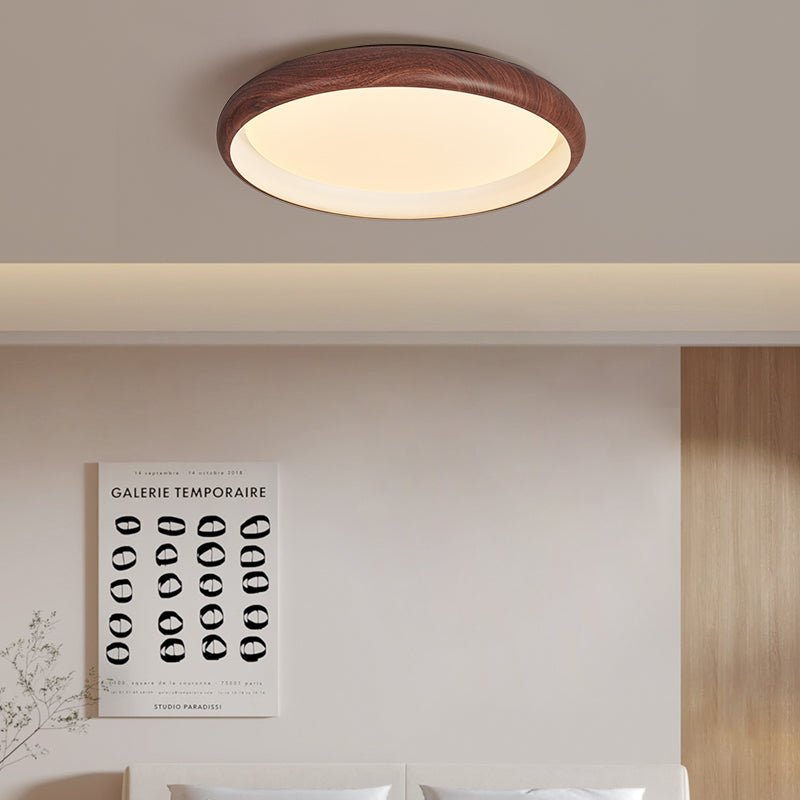 Valencia Walnut LED Flush Mount Ceiling Light, Modern Wood Grain Design