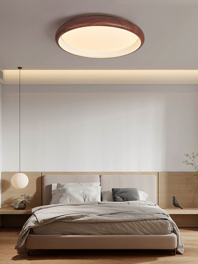 Valencia Walnut LED Flush Mount Ceiling Light, Modern Wood Grain Design