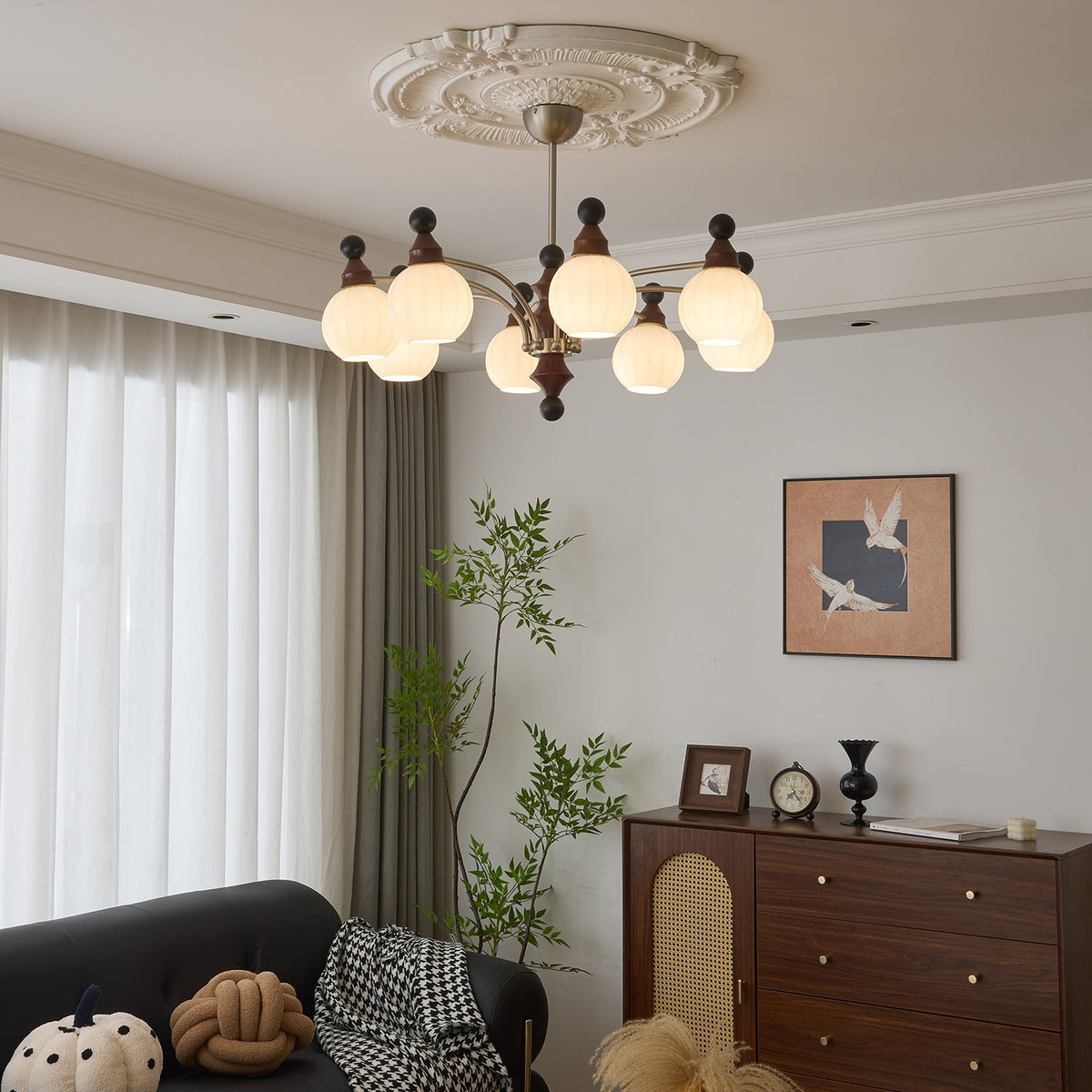 Valerio Modern Wood and Glass Chandelier for Dining Room and Living Room
