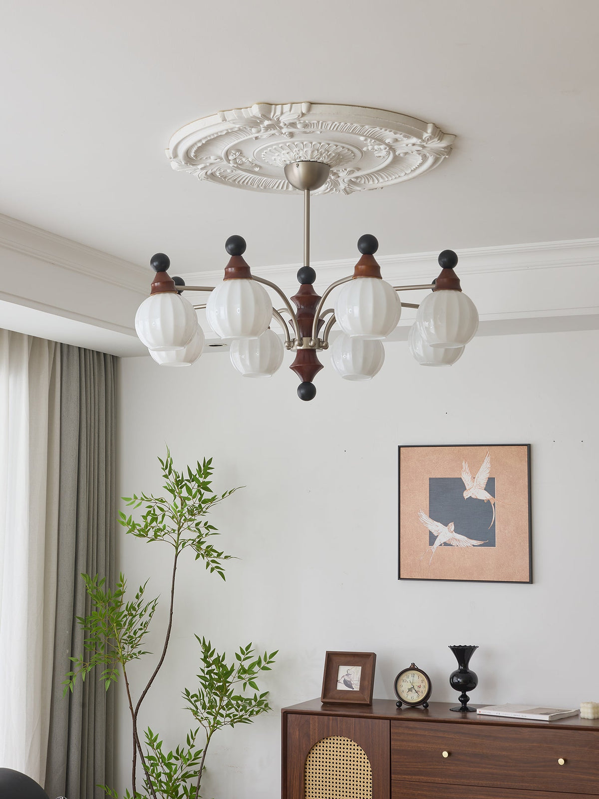 Valerio Modern Wood and Glass Chandelier for Dining Room and Living Room