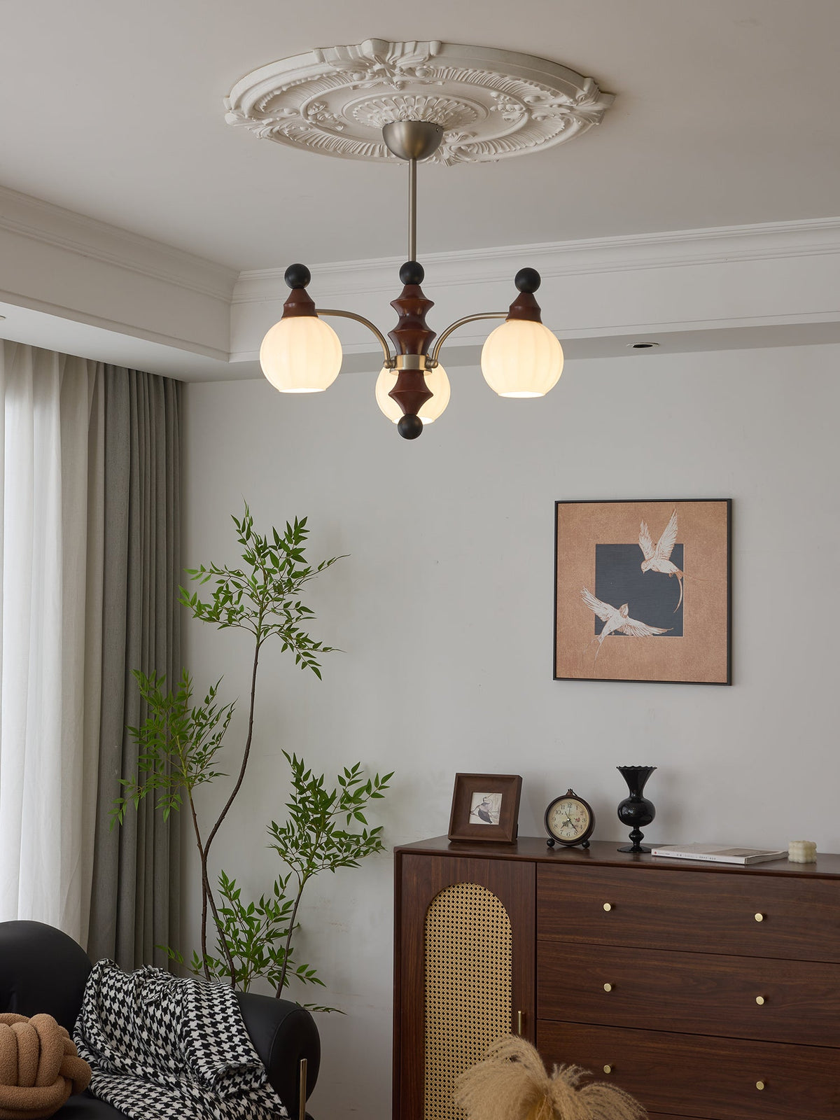 Valerio Modern Wood and Glass Chandelier for Dining Room and Living Room