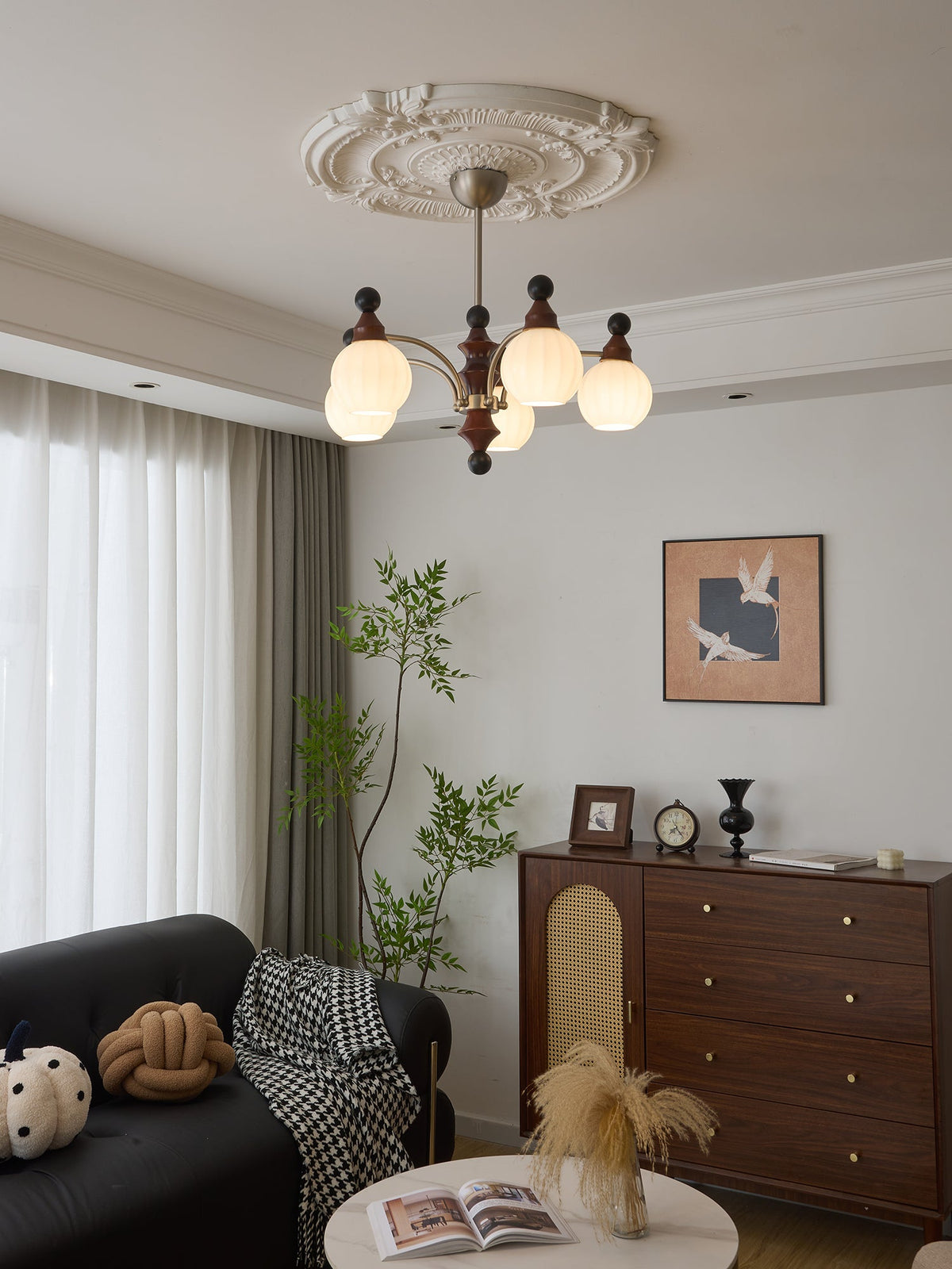 Valerio Modern Wood and Glass Chandelier for Dining Room and Living Room