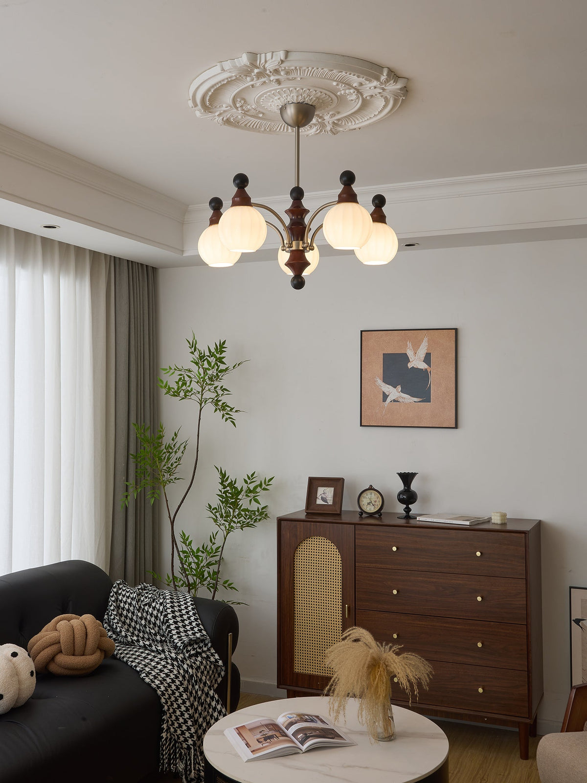 Valerio Modern Wood and Glass Chandelier for Dining Room and Living Room