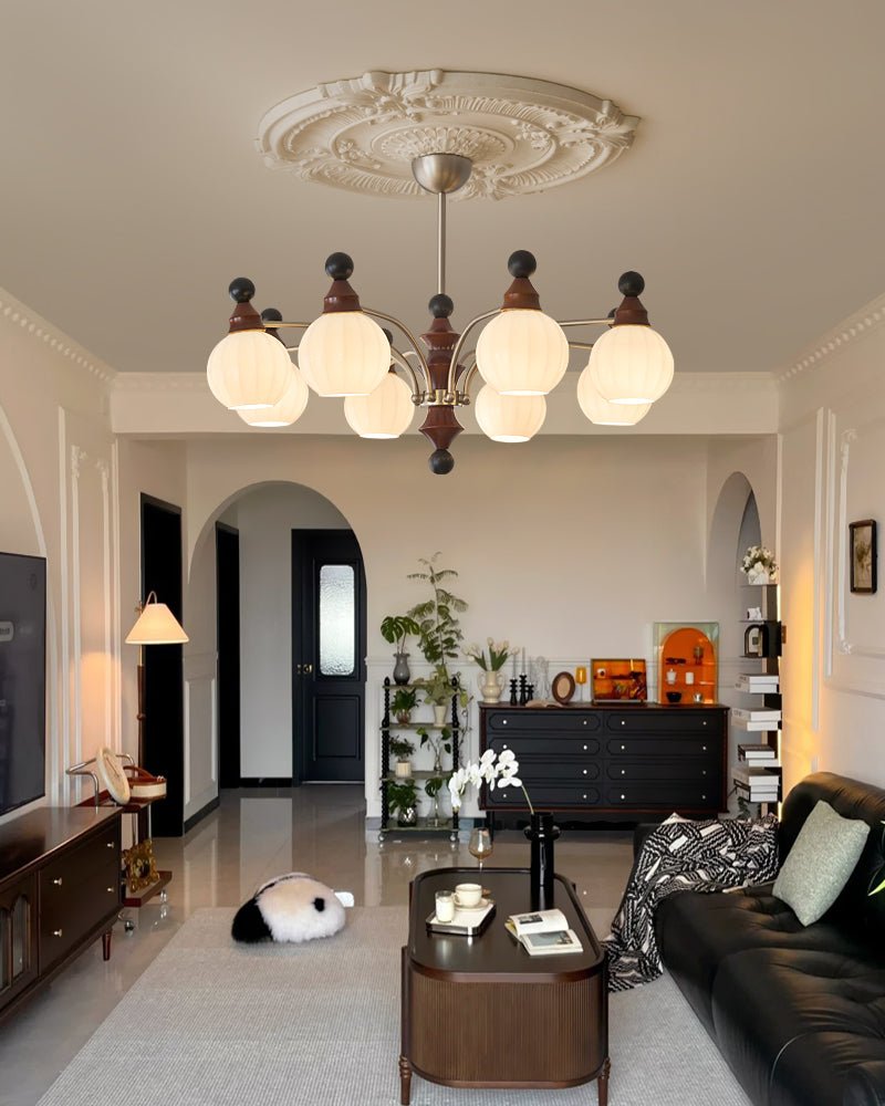 Valerio Modern Wood and Glass Chandelier for Dining Room and Living Room