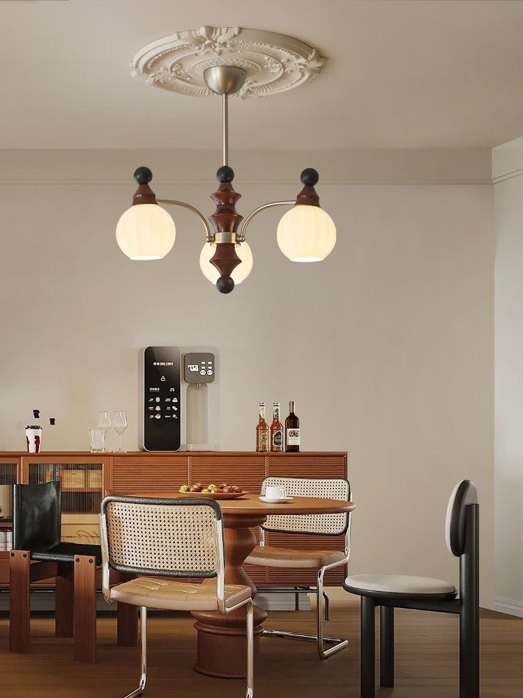 Valerio Modern Wood and Glass Chandelier for Dining Room and Living Room