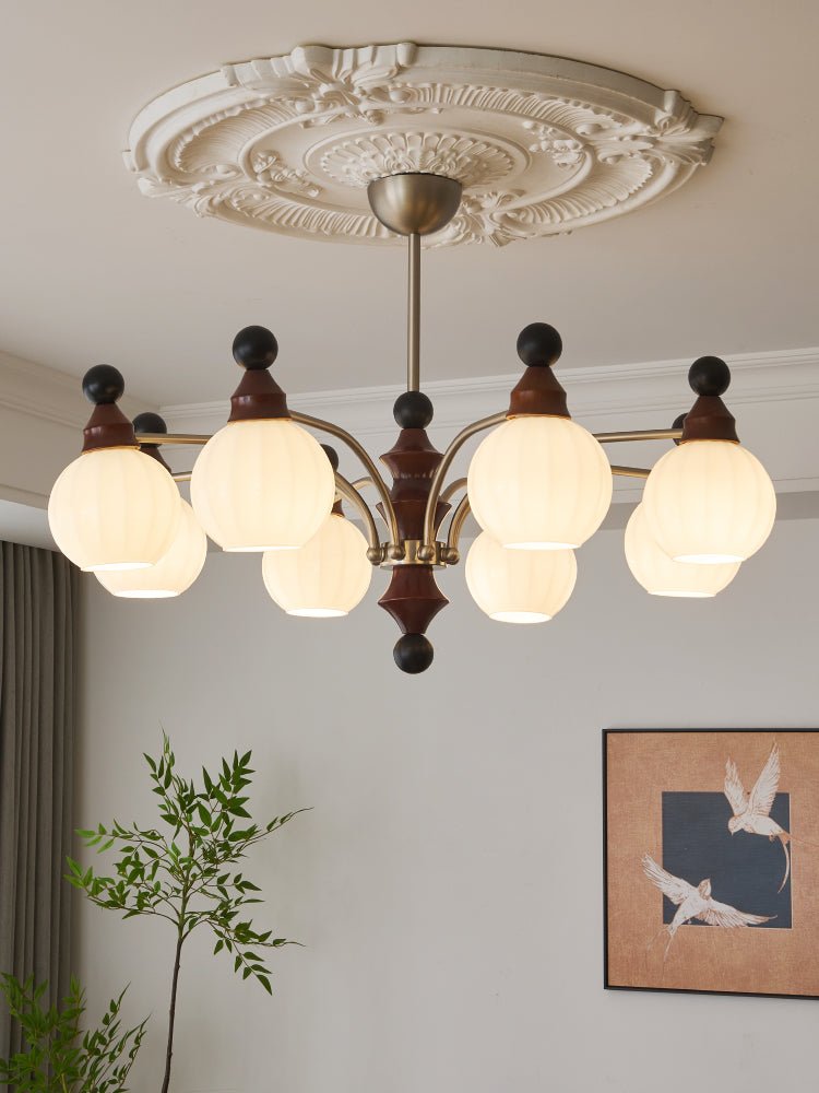 Valerio Modern Wood and Glass Chandelier for Dining Room and Living Room
