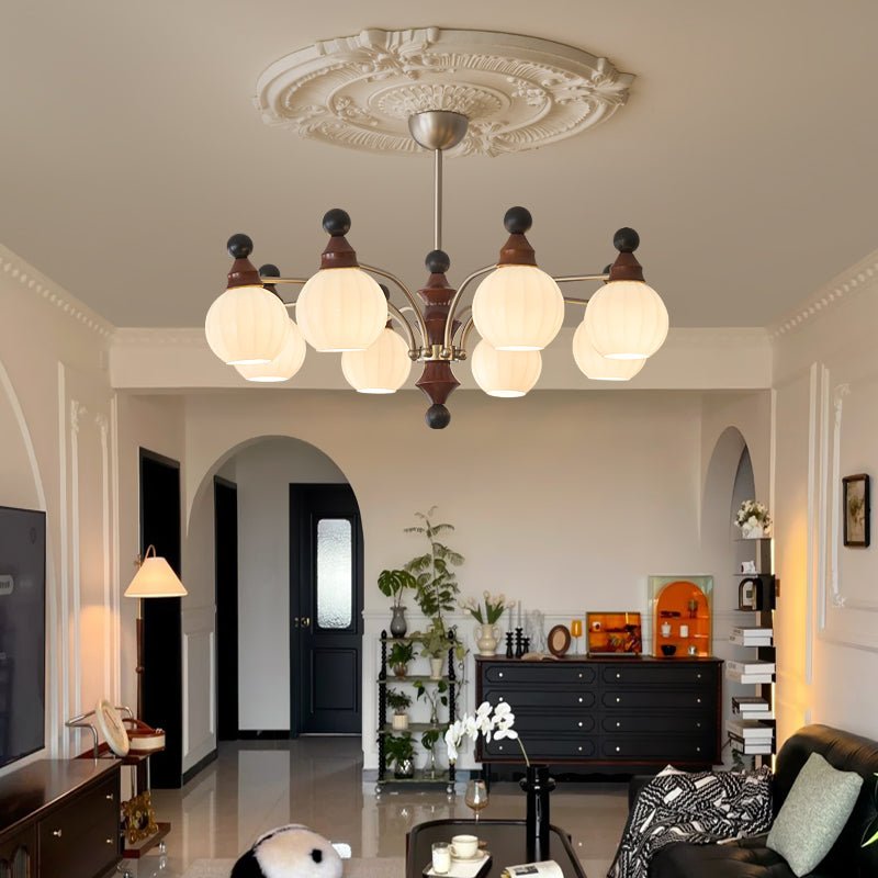 Valerio Modern Wood and Glass Chandelier for Dining Room and Living Room