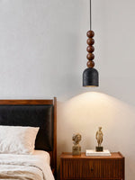 Vareon Totem Pendant Light – Sculptural Wood & Black Travertine Hanging Lamp