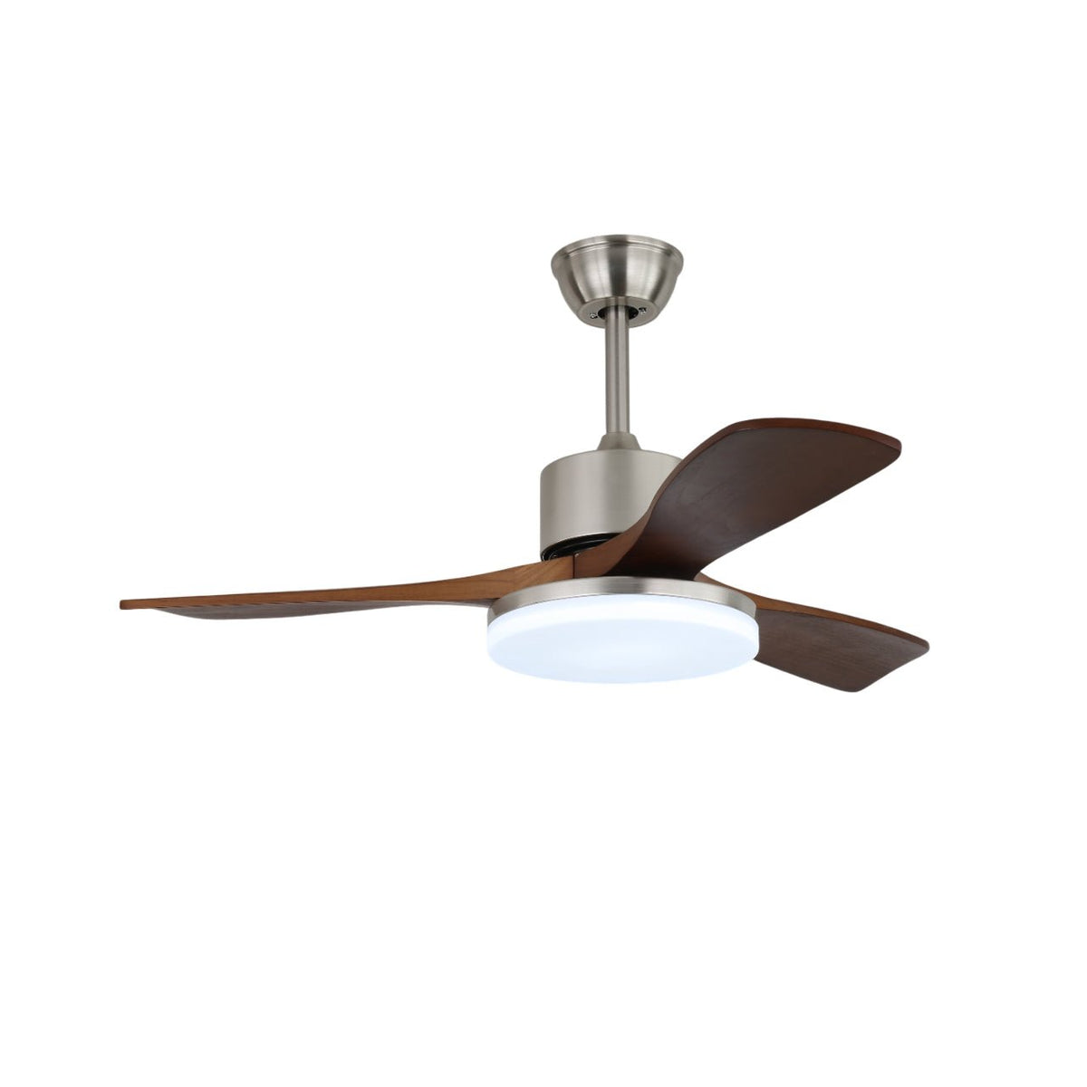 Vega Ceiling Fan Light with LED, Walnut Blades and Brass Finish