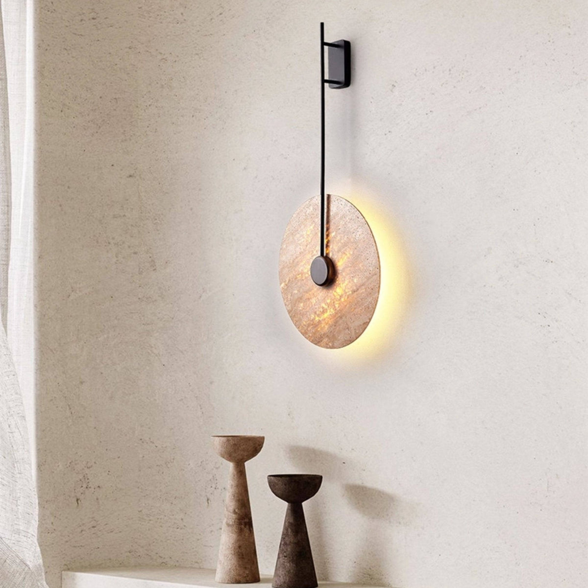 Veil Travertine Wall Sconce – Modern LED Wall Light in Natural Stone