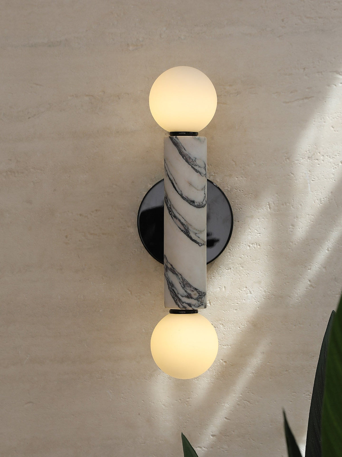 Obelisk Orb Wall Sconce in Marble and Opal Glass