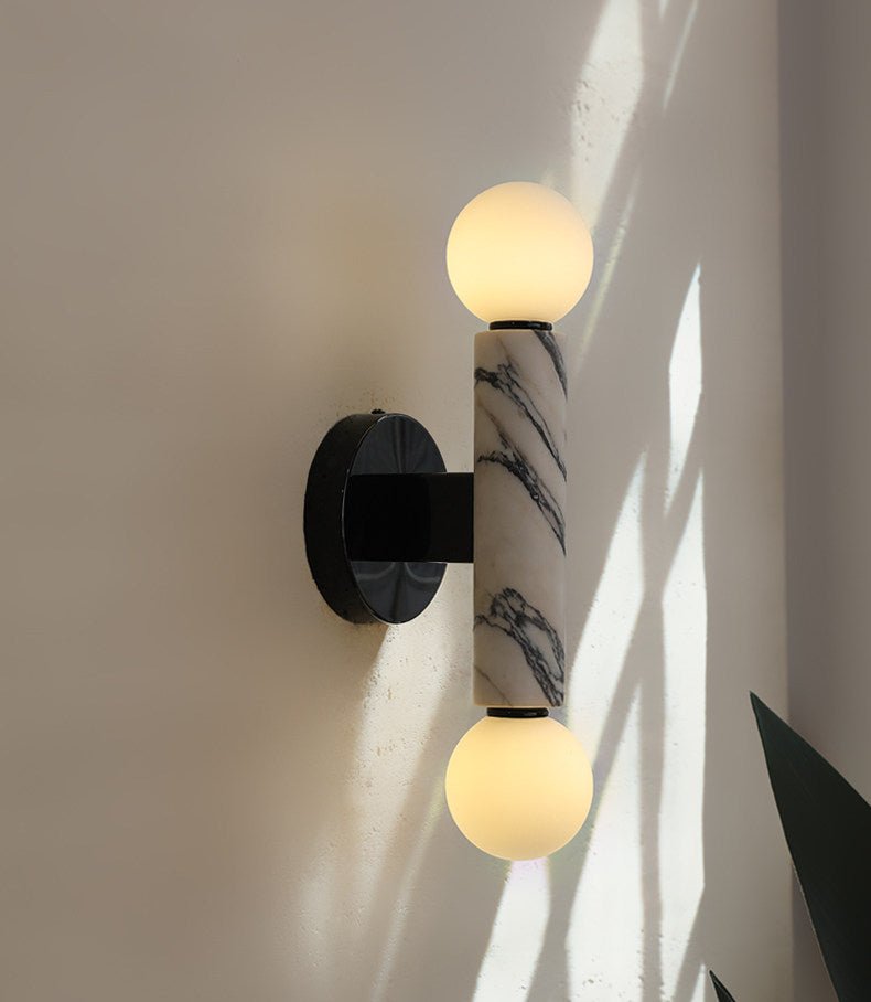 Obelisk Orb Wall Sconce in Marble and Opal Glass