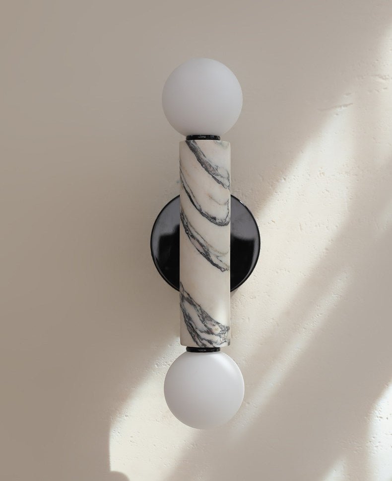Obelisk Orb Wall Sconce in Marble and Opal Glass