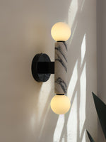 Obelisk Orb Wall Sconce in Marble and Opal Glass