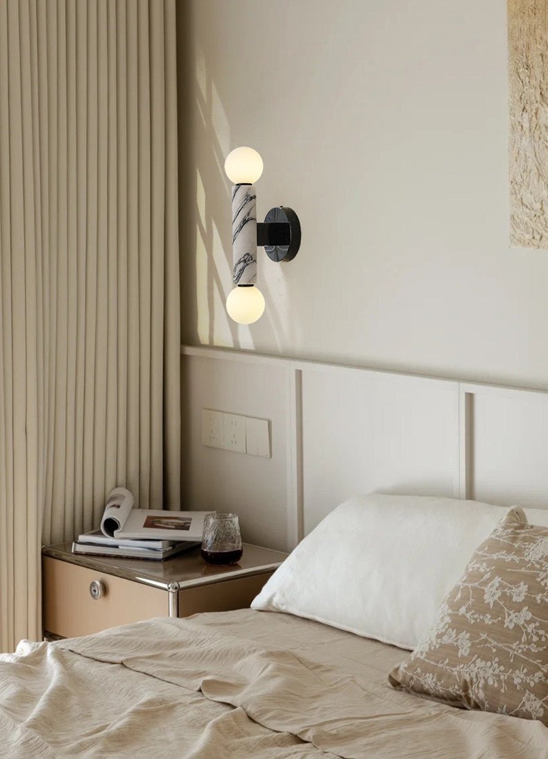 Obelisk Orb Wall Sconce in Marble and Opal Glass