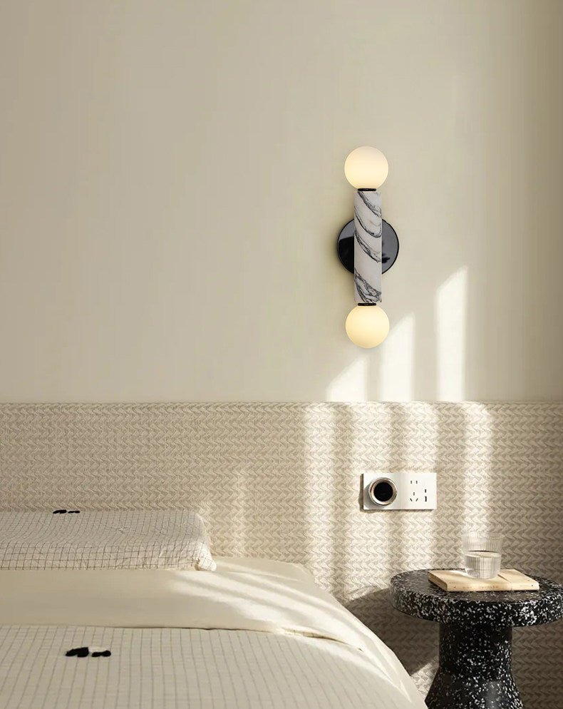 Obelisk Orb Wall Sconce in Marble and Opal Glass