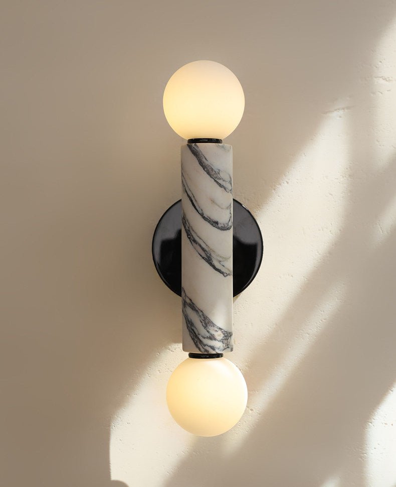 Obelisk Orb Wall Sconce in Marble and Opal Glass