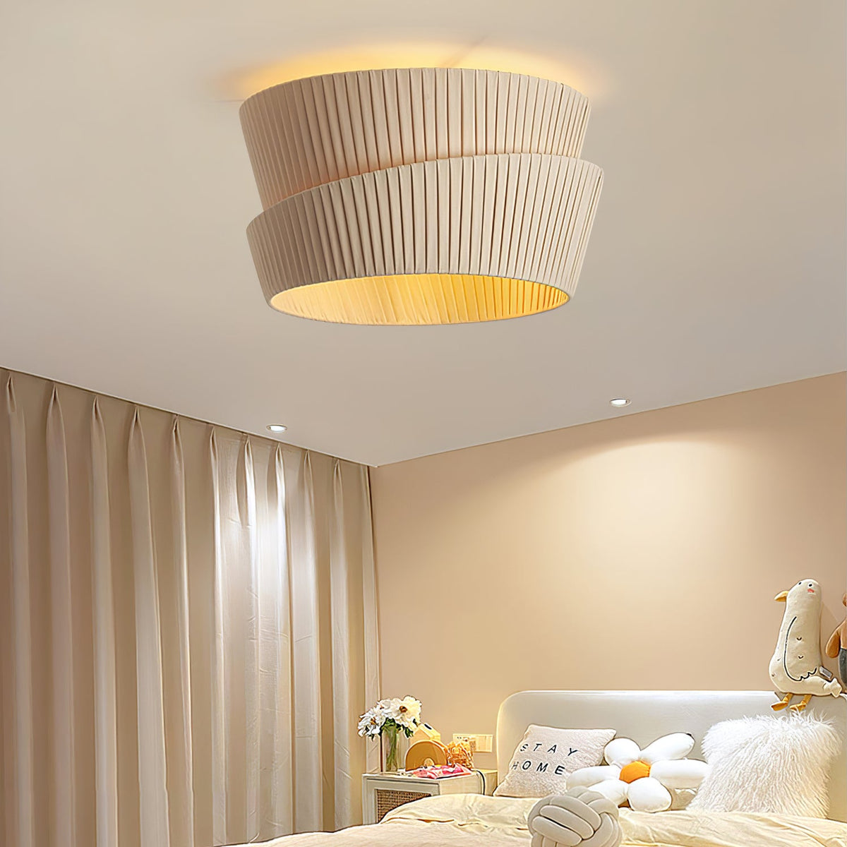 Vela Twist Fabric Ceiling Light – Sculptural Flush Mount for Modern Interiors