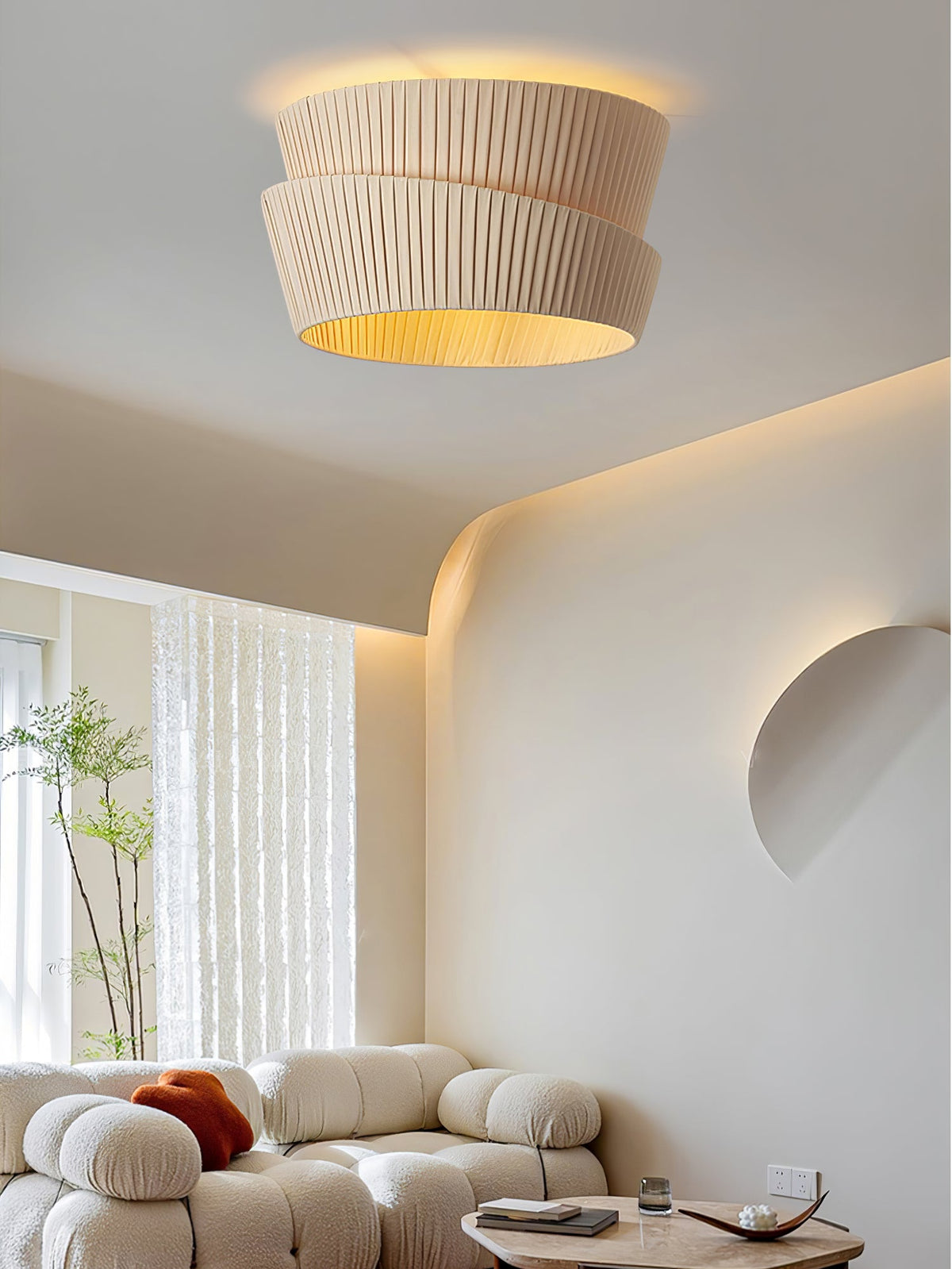 Vela Twist Fabric Ceiling Light – Sculptural Flush Mount for Modern Interiors