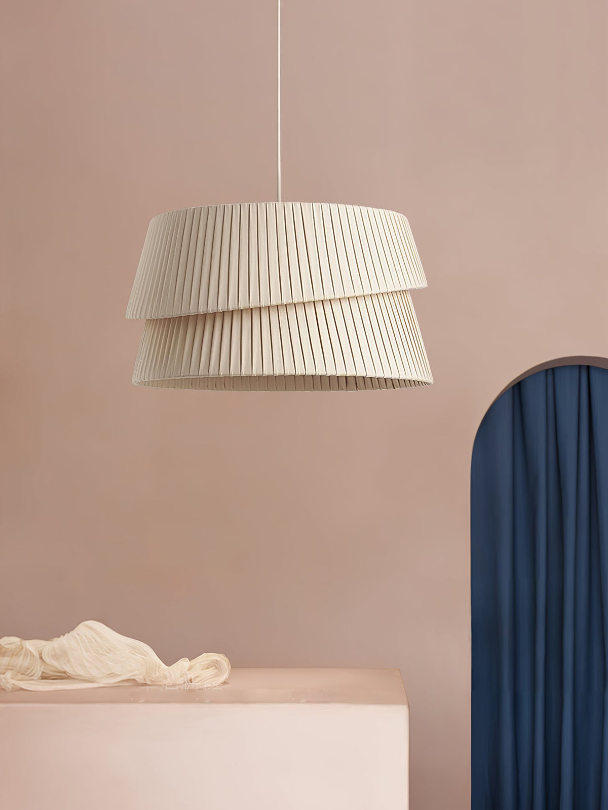 Vela Twist Pendant Light – Pleated Fabric Designer Hanging Lamp