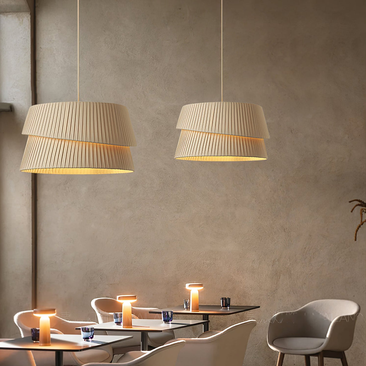 Vela Twist Pendant Light – Pleated Fabric Designer Hanging Lamp