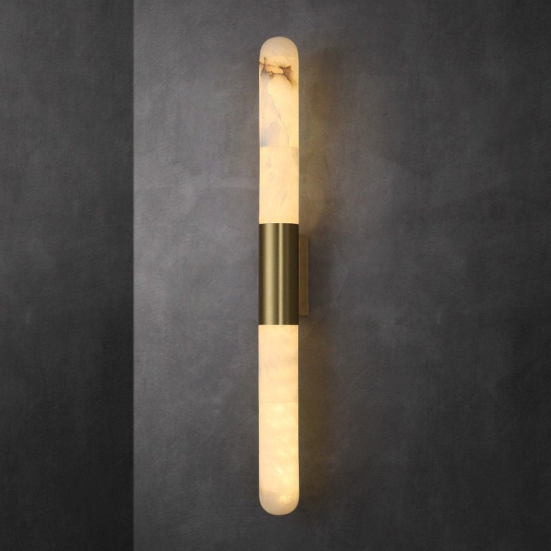 Velin Alabaster Tube Wall Sconce in Brushed Brass
