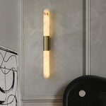 Velin Alabaster Tube Wall Sconce in Brushed Brass