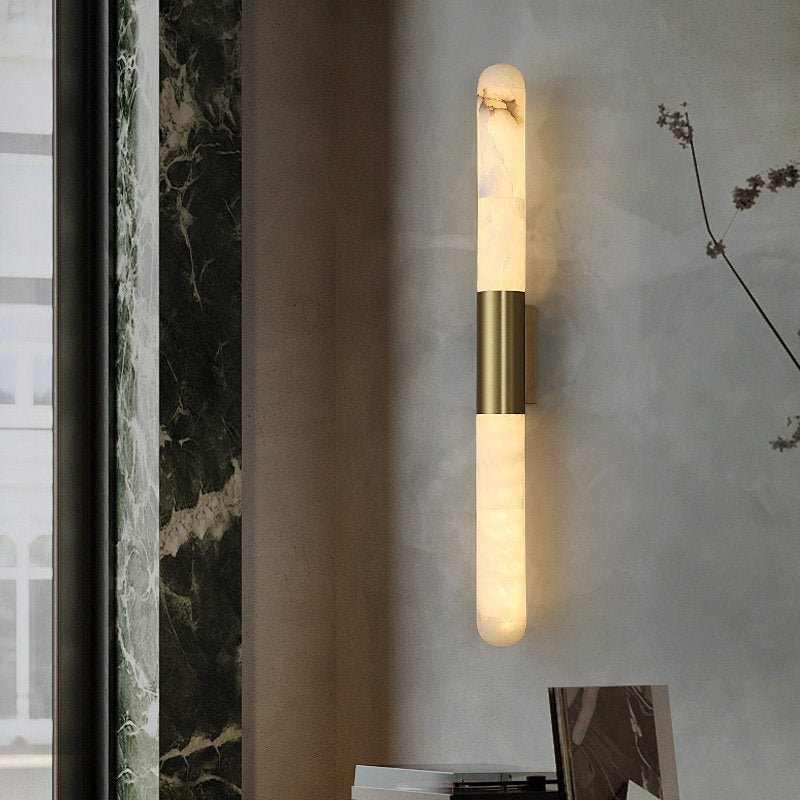 Velin Alabaster Tube Wall Sconce in Brushed Brass