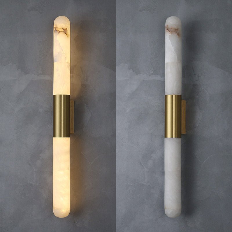 Velin Alabaster Tube Wall Sconce in Brushed Brass