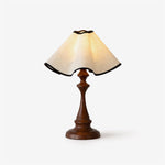 Velmora Scalloped Fabric Table Lamp with Carved Wooden Base