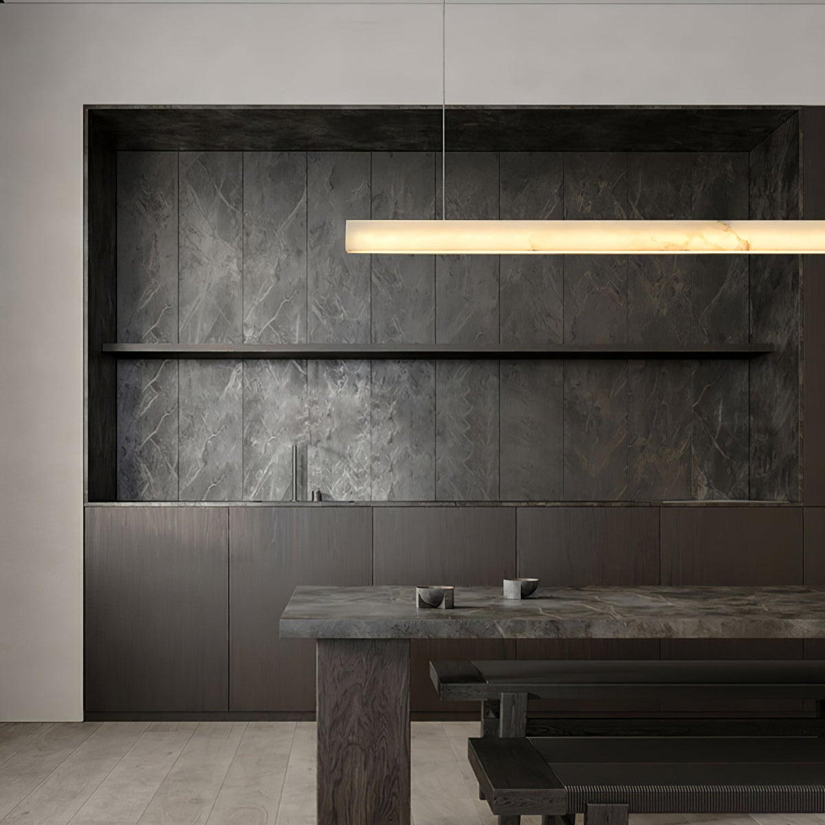 Velmore Linea Alabaster LED Pendant Light – Modern Linear Chandelier
