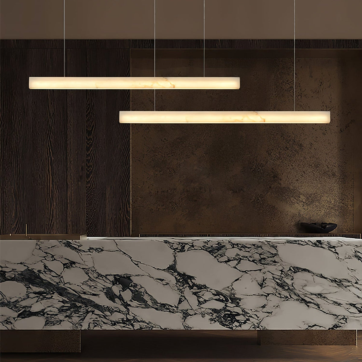 Velmore Linea Alabaster LED Pendant Light – Modern Linear Chandelier