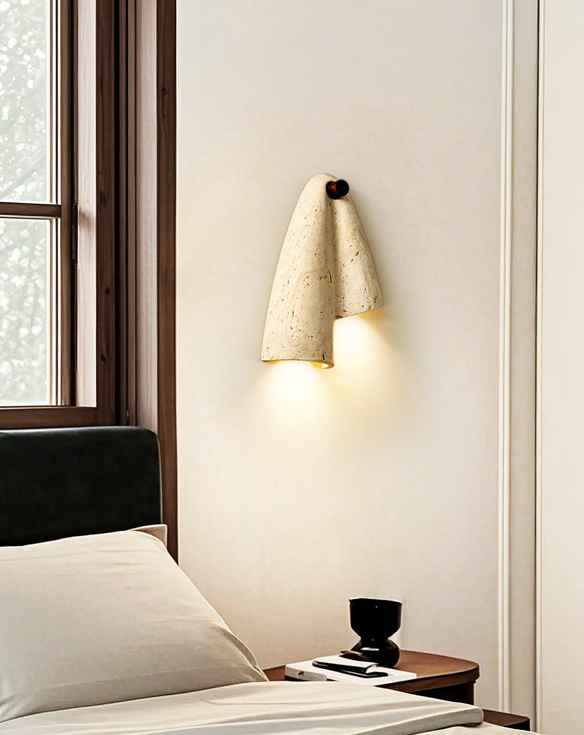 Velo Draped Stone Wall Sconce in Natural Travertine