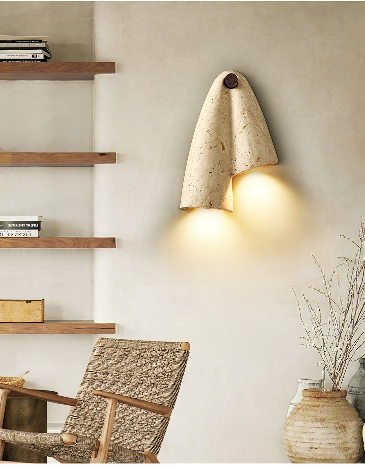 Velo Draped Stone Wall Sconce in Natural Travertine