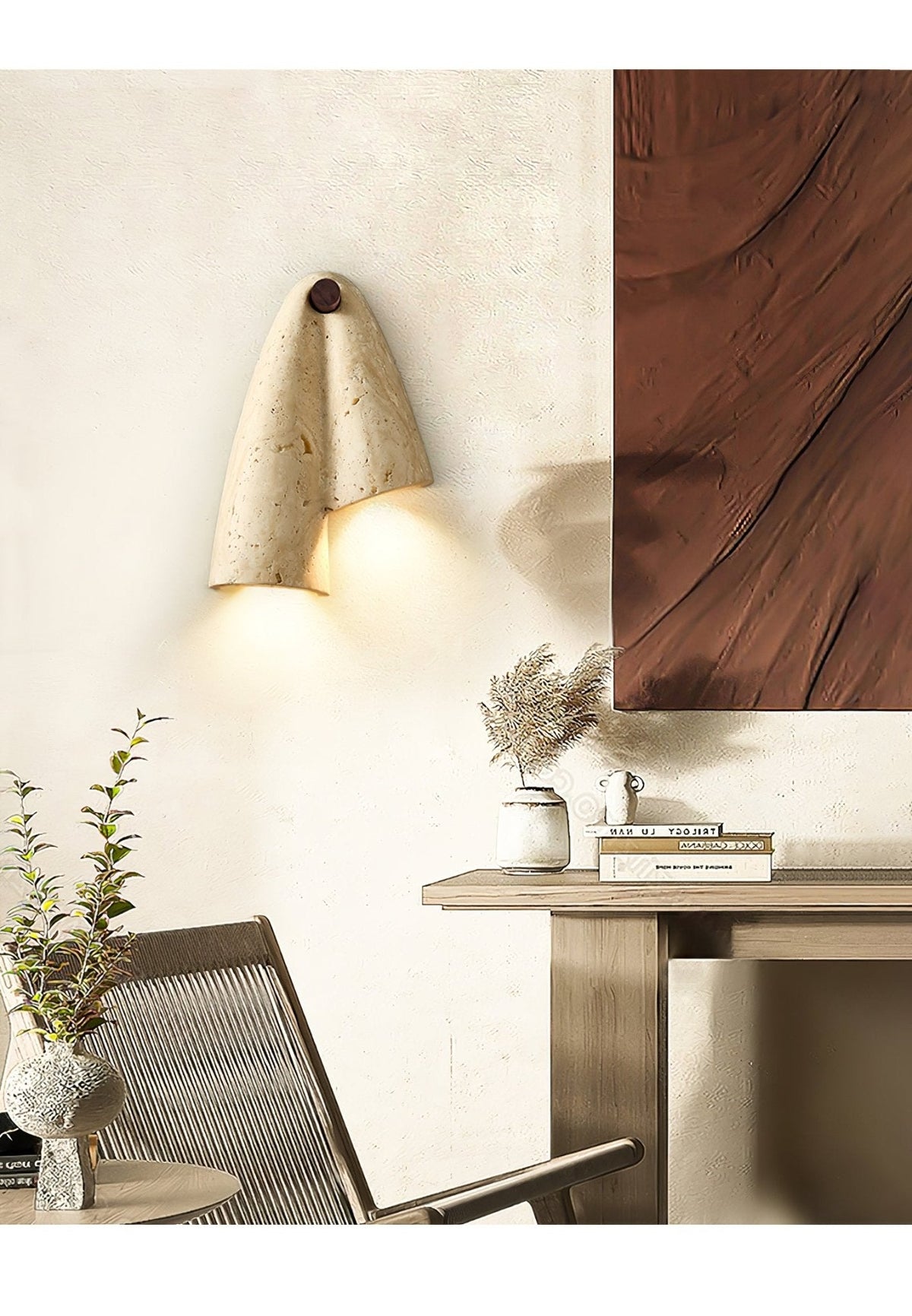 Velo Draped Stone Wall Sconce in Natural Travertine