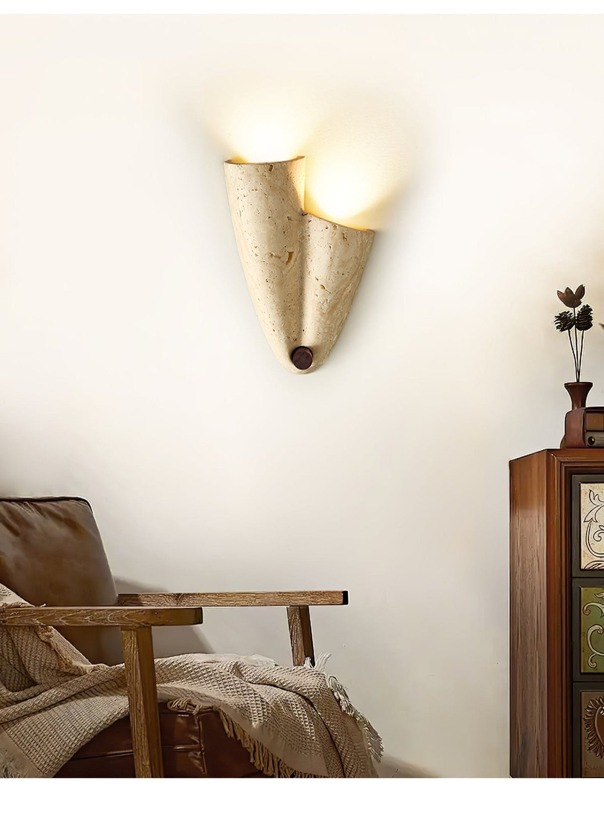 Velo Draped Stone Wall Sconce in Natural Travertine