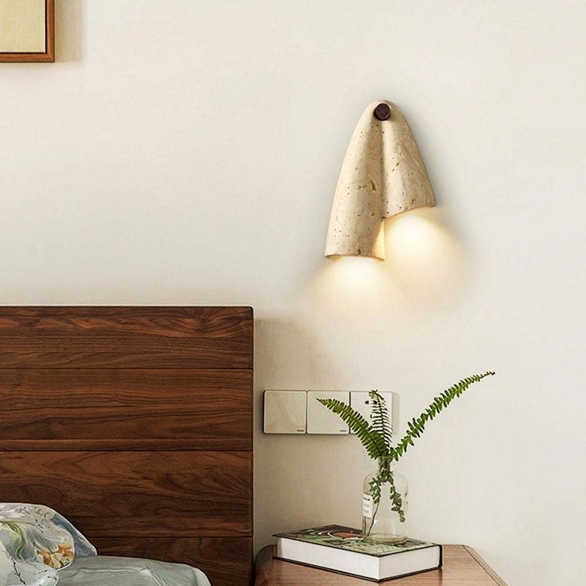 Velo Draped Stone Wall Sconce in Natural Travertine
