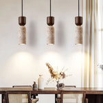 Velora Column Pendant Light in Natural Travertine and Walnut Wood