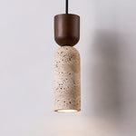 Velora Column Pendant Light in Natural Travertine and Walnut Wood