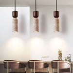Velora Column Pendant Light in Natural Travertine and Walnut Wood