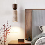 Velora Column Pendant Light in Natural Travertine and Walnut Wood