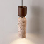 Velora Column Pendant Light in Natural Travertine and Walnut Wood