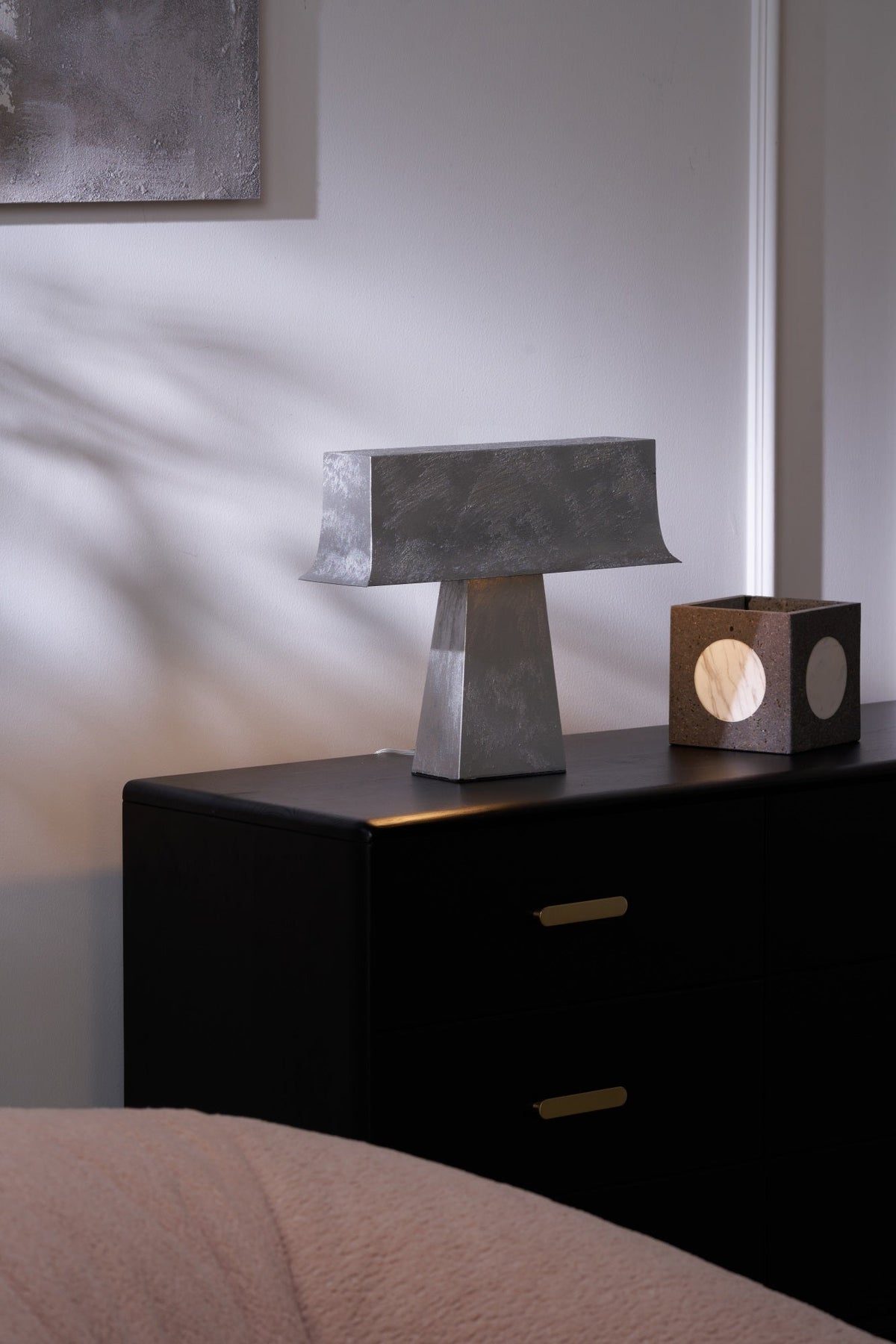 Veltan Sculptural Table Lamp in Antique Stainless Steel for Modern Interiors