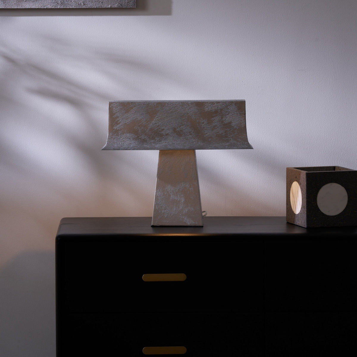Veltan Sculptural Table Lamp in Antique Stainless Steel for Modern Interiors