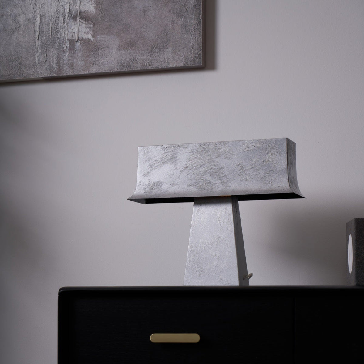 Veltan Sculptural Table Lamp in Antique Stainless Steel for Modern Interiors